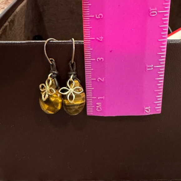 Tortoise Shell Leather and Gold Earrings - Picture 2 of 2